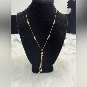 18k SAUDI GOLD Y-DROP BEADS LAYER NECKLACE 1.96 Grams   18”